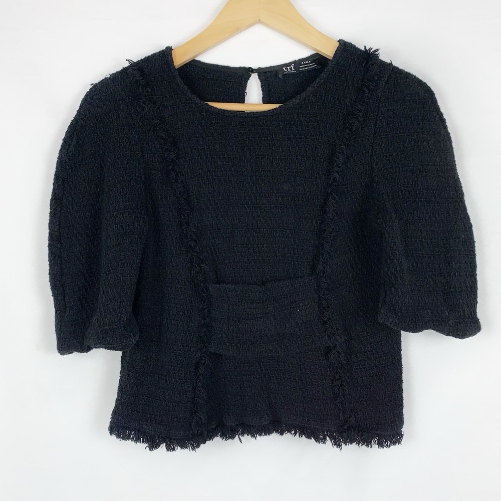 Zara Black Boucle Textured Knit Top
